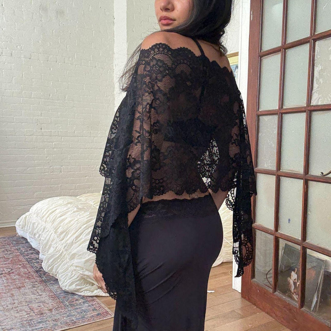 Sheer floral lace shawl top