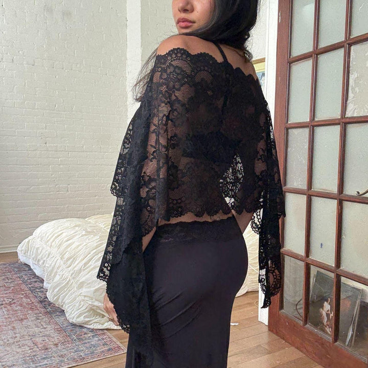 Sheer floral lace shawl top