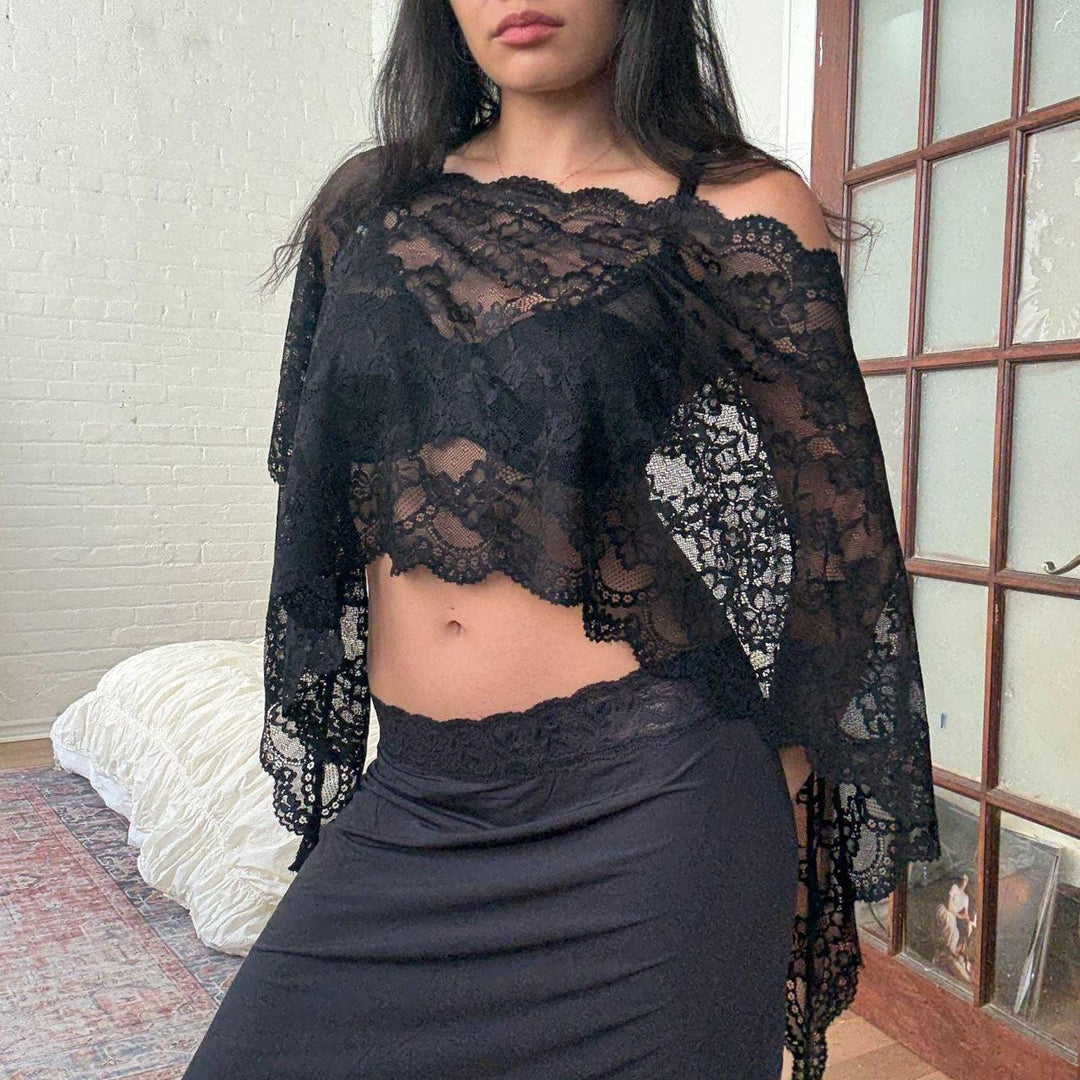 Sheer floral lace shawl top