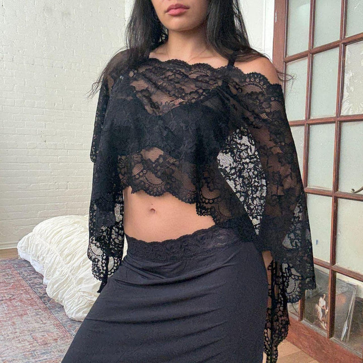 Sheer floral lace shawl top