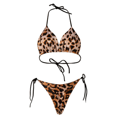 Solid colour strappy three point thong swimsuit