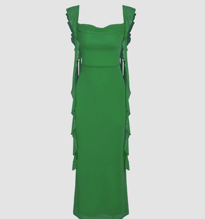 MESH RUFFLE HEM MAXI DRESS