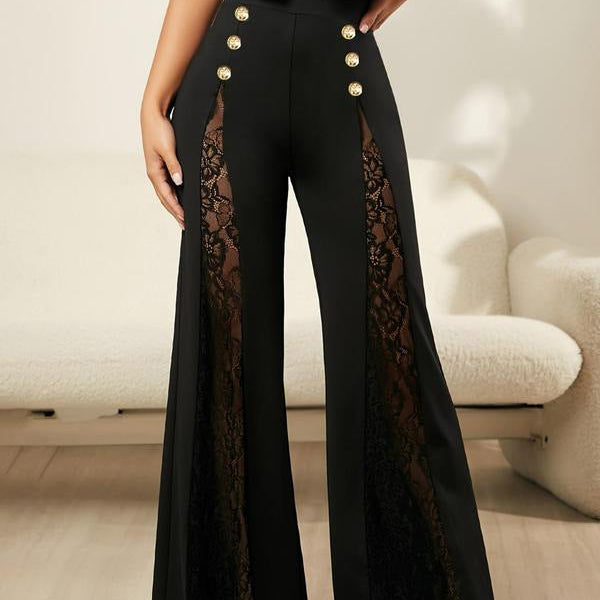 Lace-trimmed flared trousers
