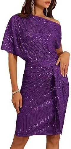 💜 Women's One-Shoulder Sequined Sparkling Dress