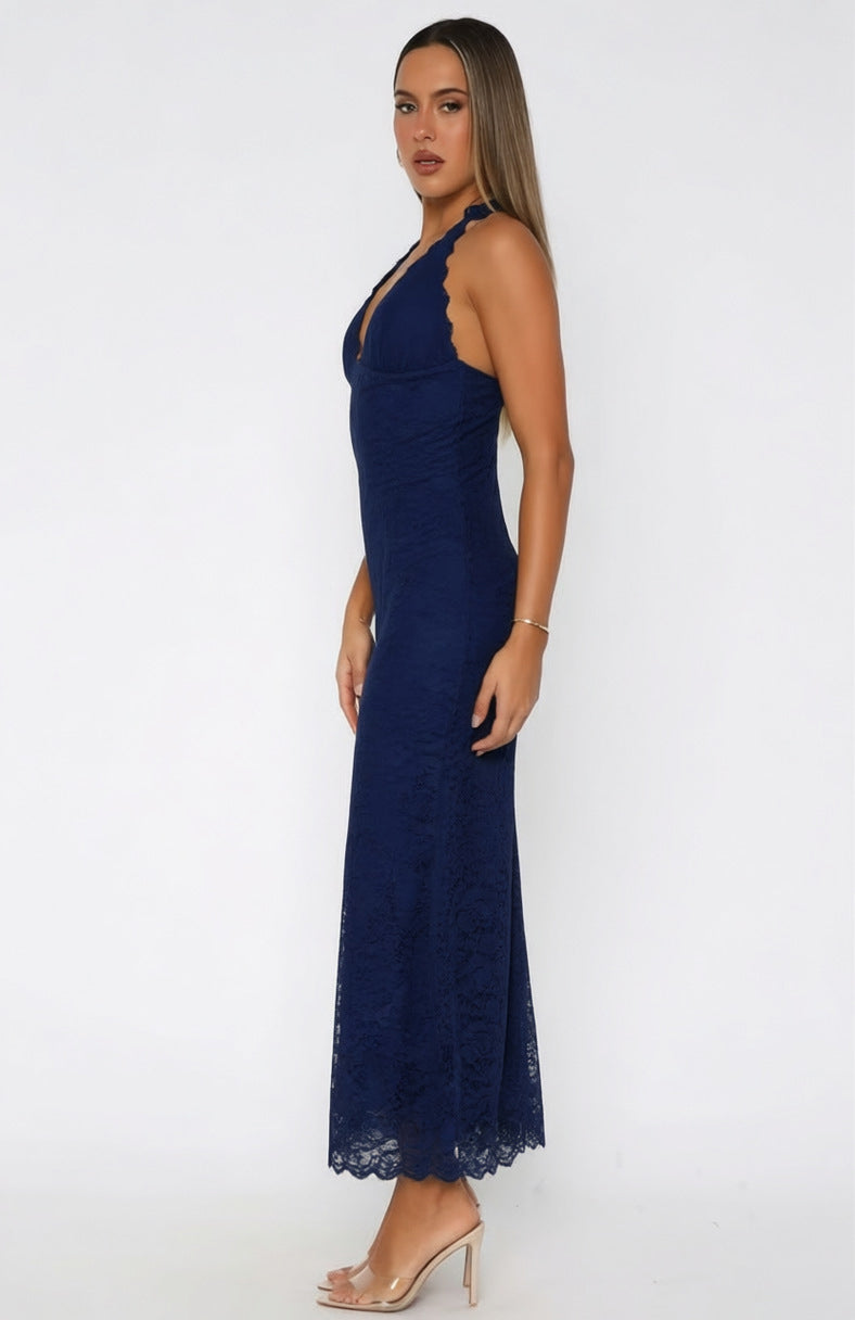 Lace slit slim-fit dress