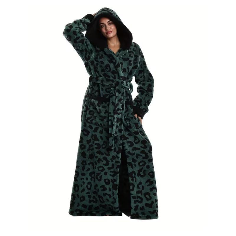 Leopard print lace-up bathrobe