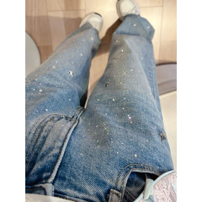 Rhinestone Loose High Waist Jeans