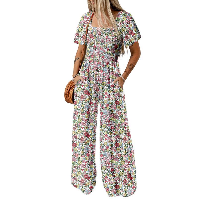 Printed pleated pocket jumpsuit
