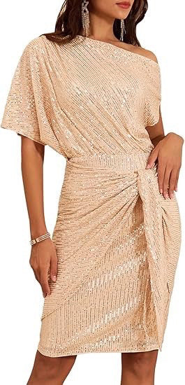 💜 Women's One-Shoulder Sequined Sparkling Dress