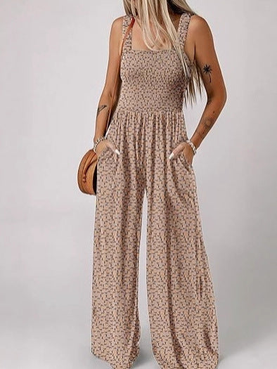 Printed pleated pocket jumpsuit