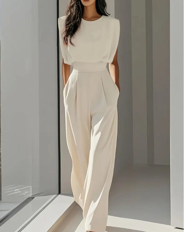 Summer solid color slim waist jumpsuit