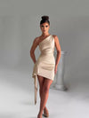Satin one-shoulder high-waisted backless dress