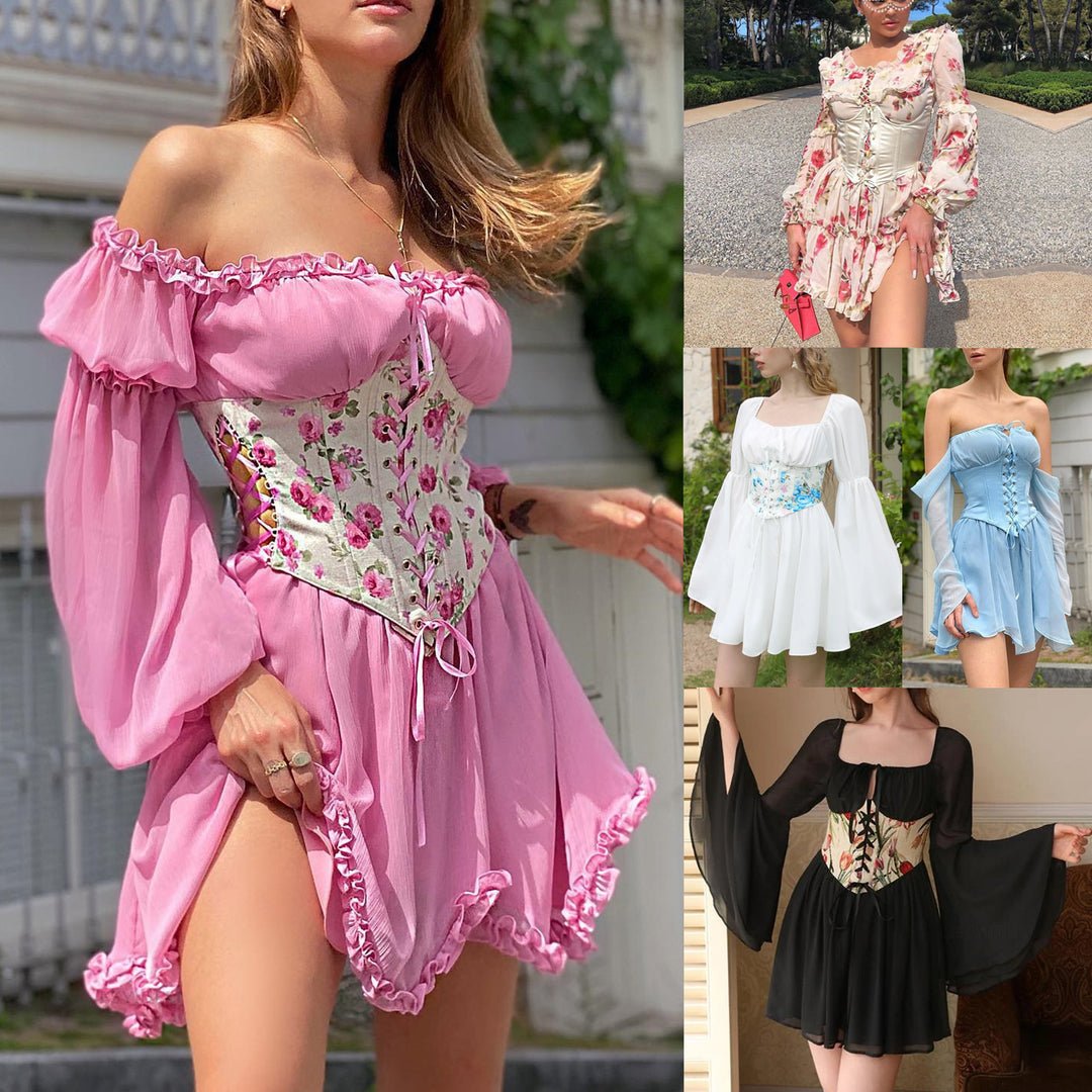 Lace-Trimmed Drawstring Waist Dress