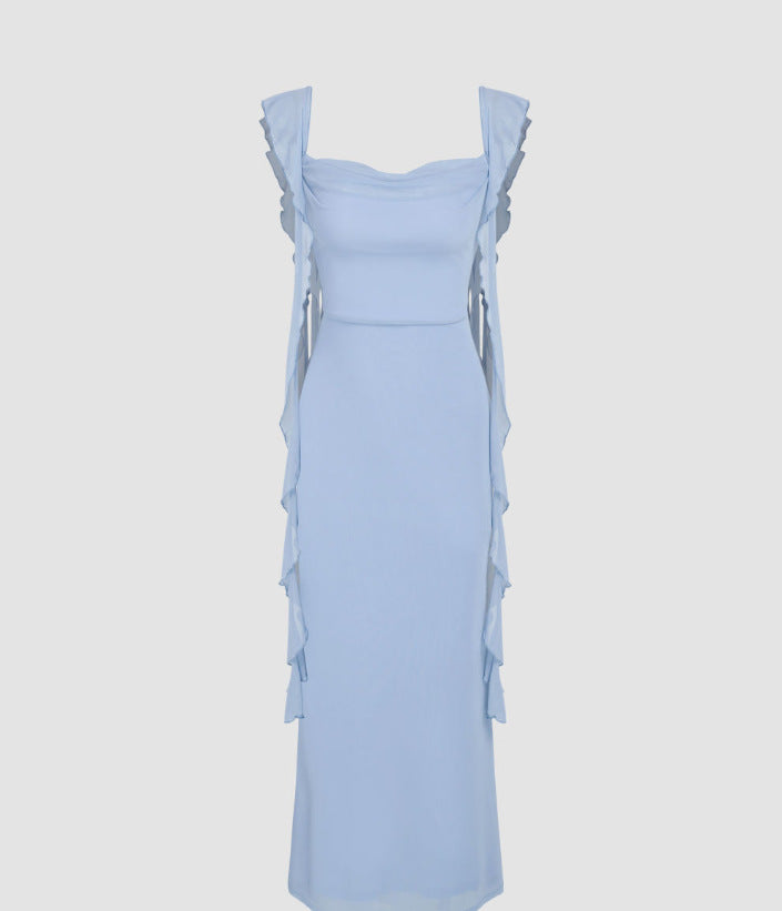 MESH RUFFLE HEM MAXI DRESS