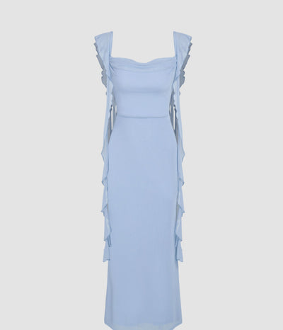 MESH RUFFLE HEM MAXI DRESS