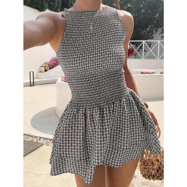 Plaid sleeveless fitted dress