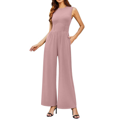 Round Neck Sleeveless Slim Long Casual Jumpsuit