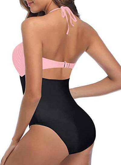 Lace Hanging Neck Backless One-piece Swimsuit
