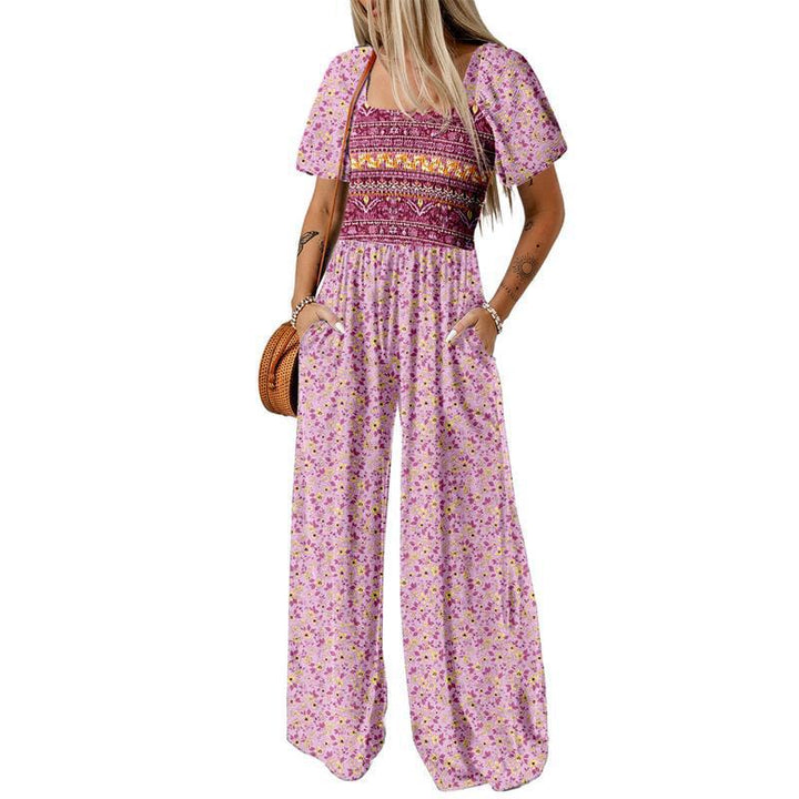 Printed pleated pocket jumpsuit