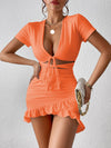 Lace-up crossover hem dress