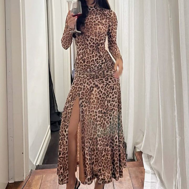 Leopard print long-sleeved dress