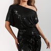 Shiny off-shoulder dress