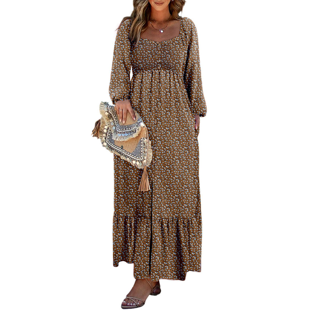 Fashion Printed Long Sleeve Square Neck Dress
