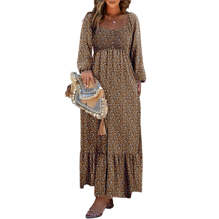 Fashion Printed Long Sleeve Square Neck Dress