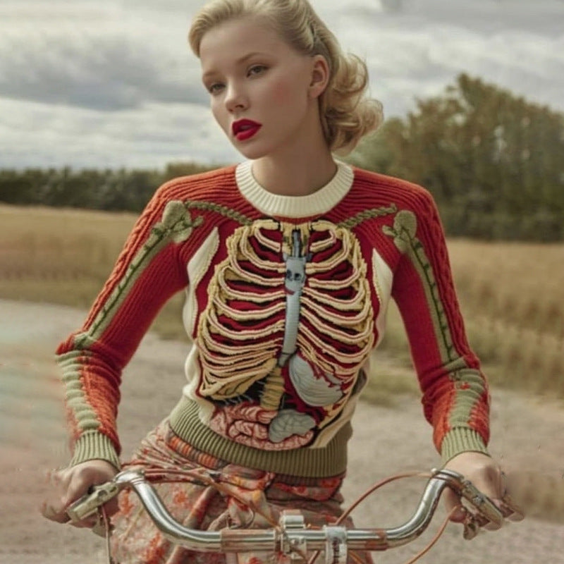 3D Printed Crew Neck Loose Sweater