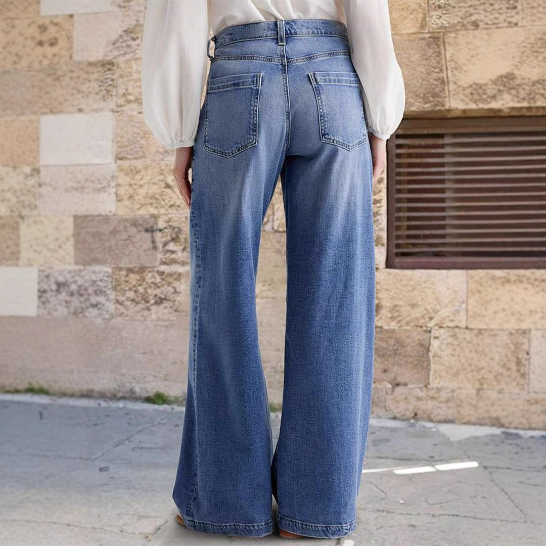 Retro straight leg casual jeans