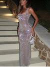 Sequined Square Neck Slim Fit Dress