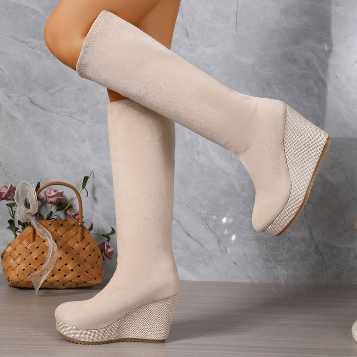 Chunky wedge heel fashion high boots