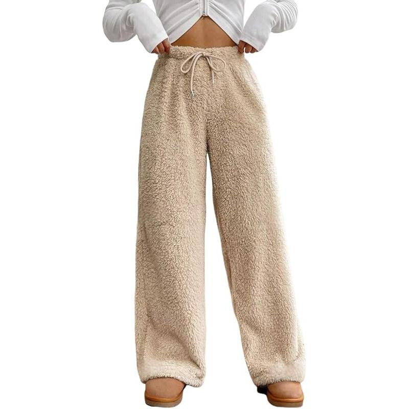 Fleece-lined and thickened leopard print wide-leg pants