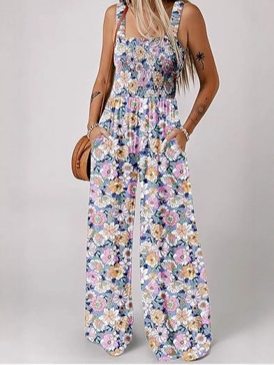 Printed pleated pocket jumpsuit