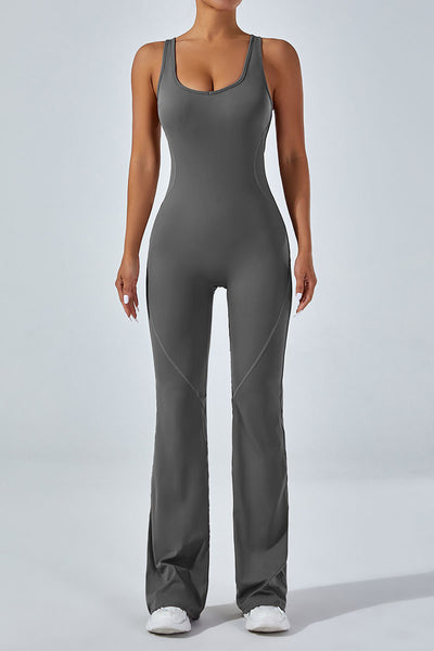 Women's Backless Jumpsuit Cutout Sleeveless Jumpsuit Flared Pants Leggings