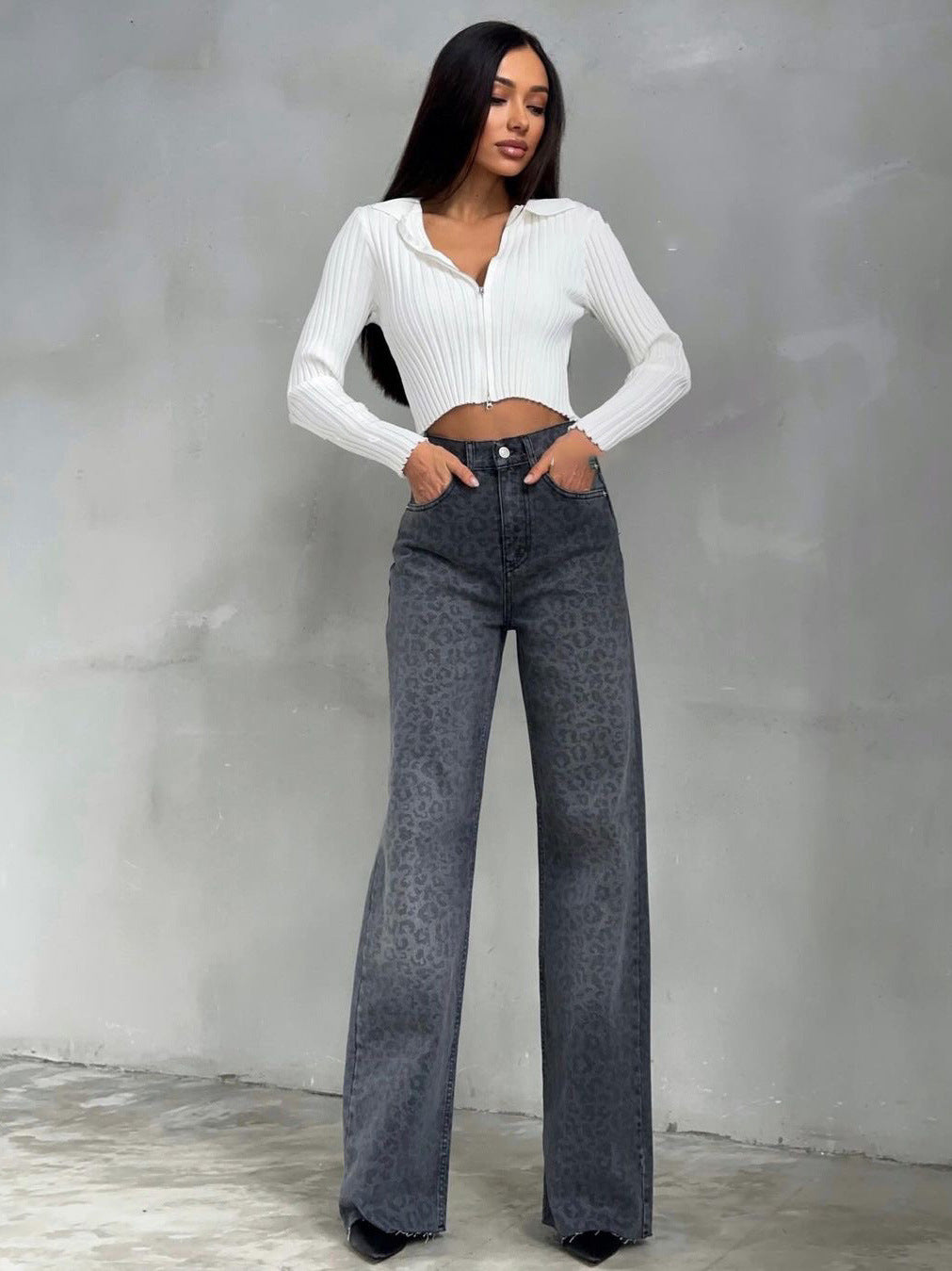 Leopard Print High Waisted Straight Leg Pants