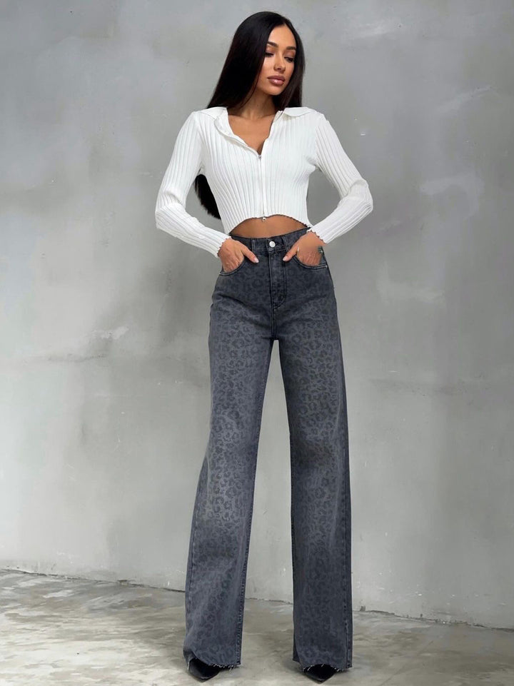 Leopard Print High Waisted Straight Leg Pants