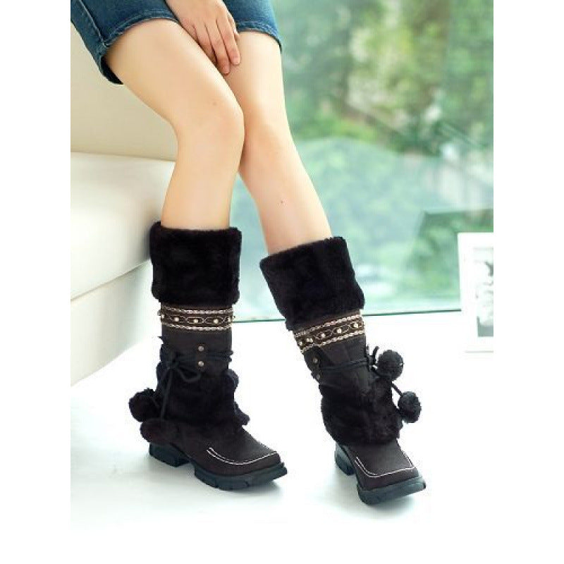 Winter warm fur-lined mid-calf boots
