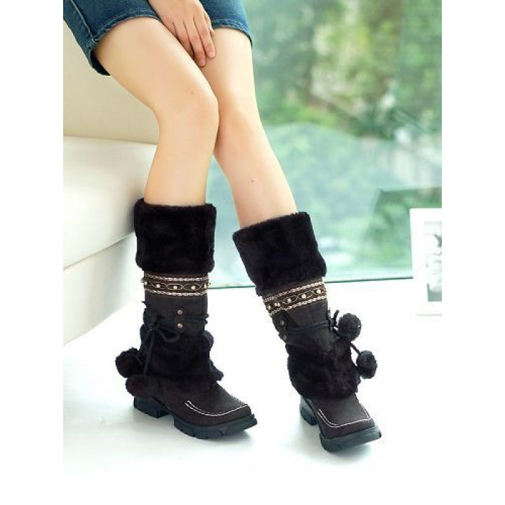 Winter warm fur-lined mid-calf boots