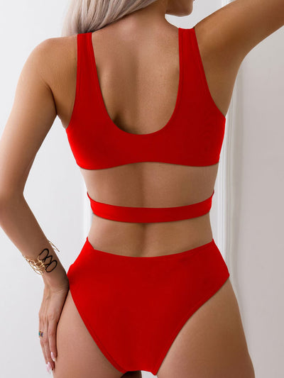 Solid color skinny bikini one piece swimsuit