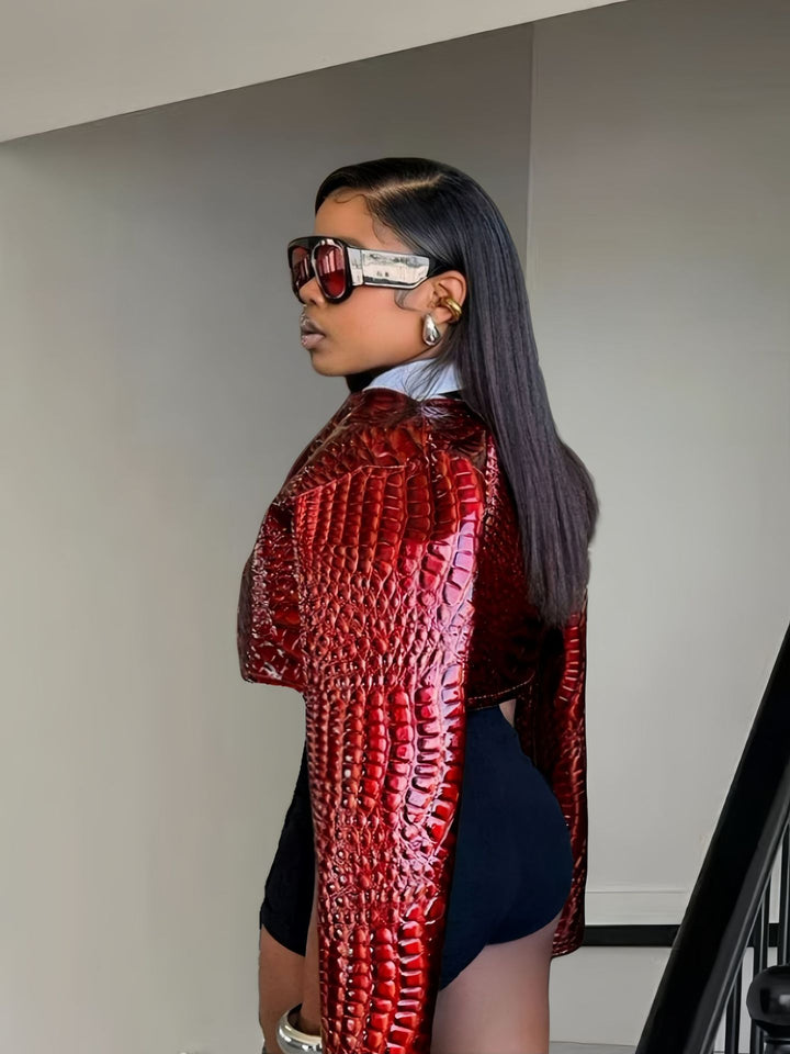 Glossy Pleated Short Jacket