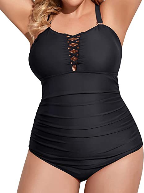 Cutout Deep V Neck Tummy Tuck Swimsuit Lace Up Swimsuit