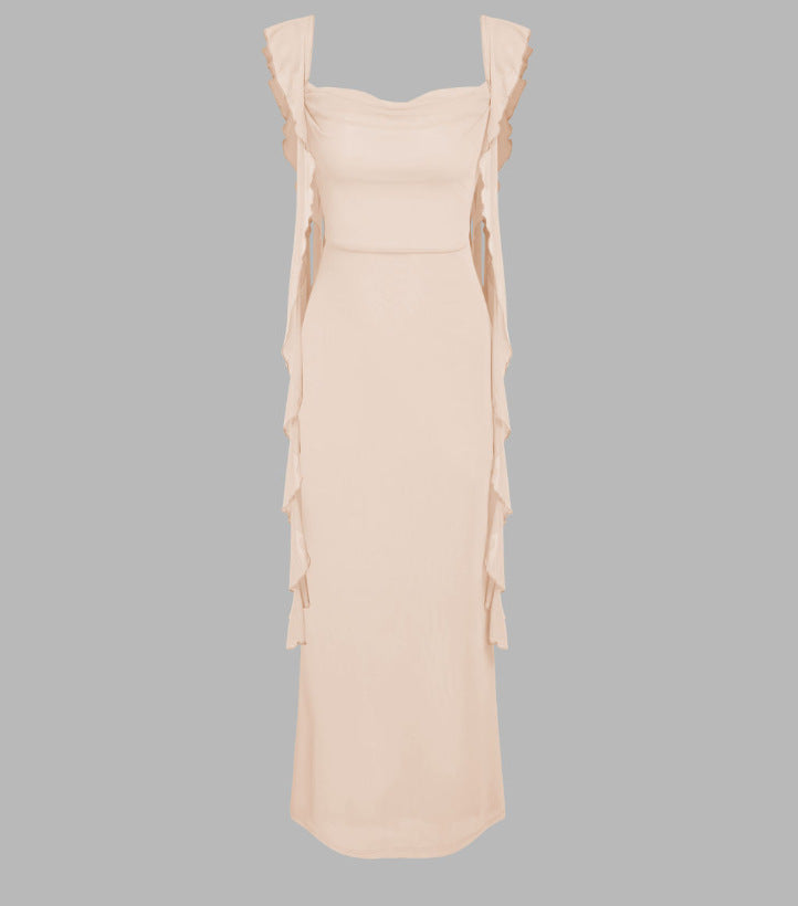 MESH RUFFLE HEM MAXI DRESS