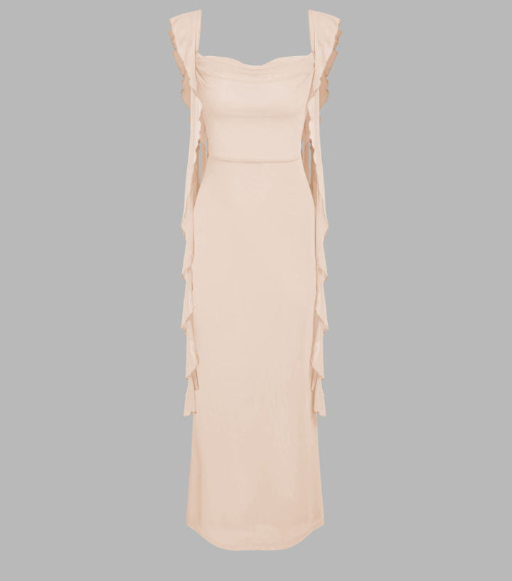 MESH RUFFLE HEM MAXI DRESS
