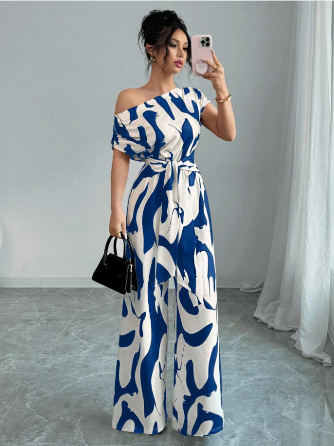 One-shoulder tie-up jumpsuit