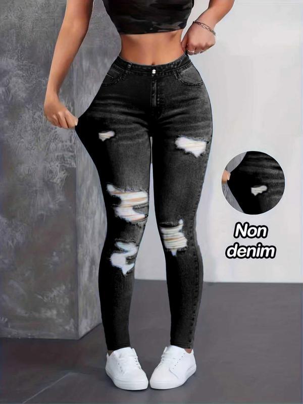 High-waisted stretch ripped skinny jeans