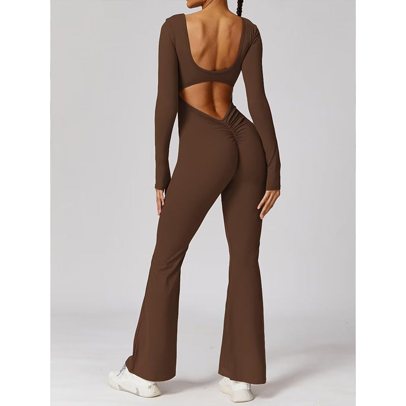 Fitted long-sleeved backless jumpsuit