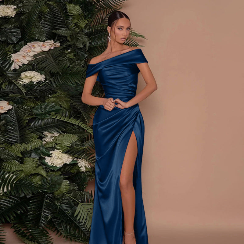 Off-the-shoulder dress with slit
