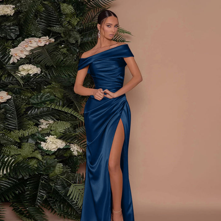 Off-the-shoulder dress with slit