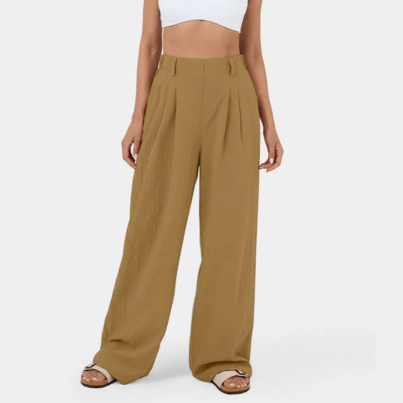 High waist wide leg casual trousers